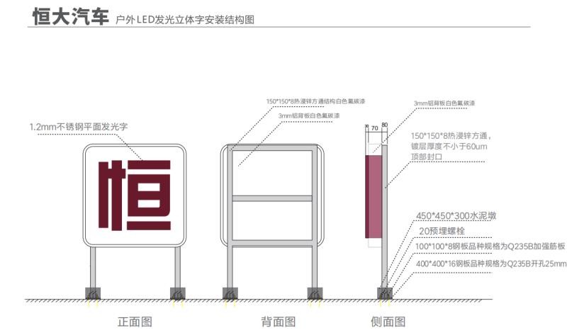 广州南沙恒大汽车户外LED发光立体字制作厂家 